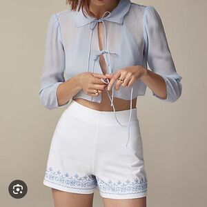 NWT Maryam Nassir Zadeh X J.Crew embroidered mini short in stretch cotton blend
